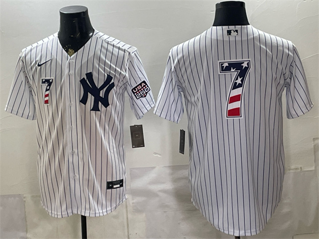 Men's New York Yankees #7 Mickey Mantle White 2026 USA 250 Fourth of July Home Stadium Stitched Baseball Jersey Men's New York Yankees #7 Mickey Mantle White 2026 USA 250 Fourth of July Home Stadium Stitched Baseball Jersey